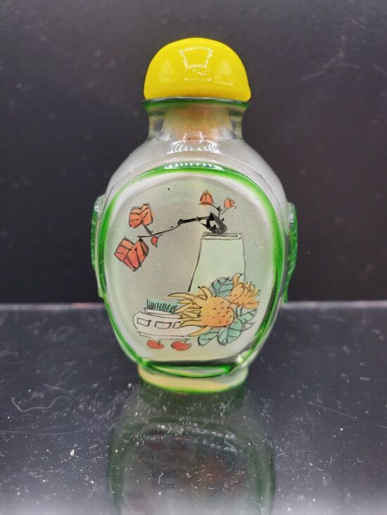 Other - Antique Hand Painted Chinese Glass 3" Snuff Bottle - Scenery Flowers Tree Man